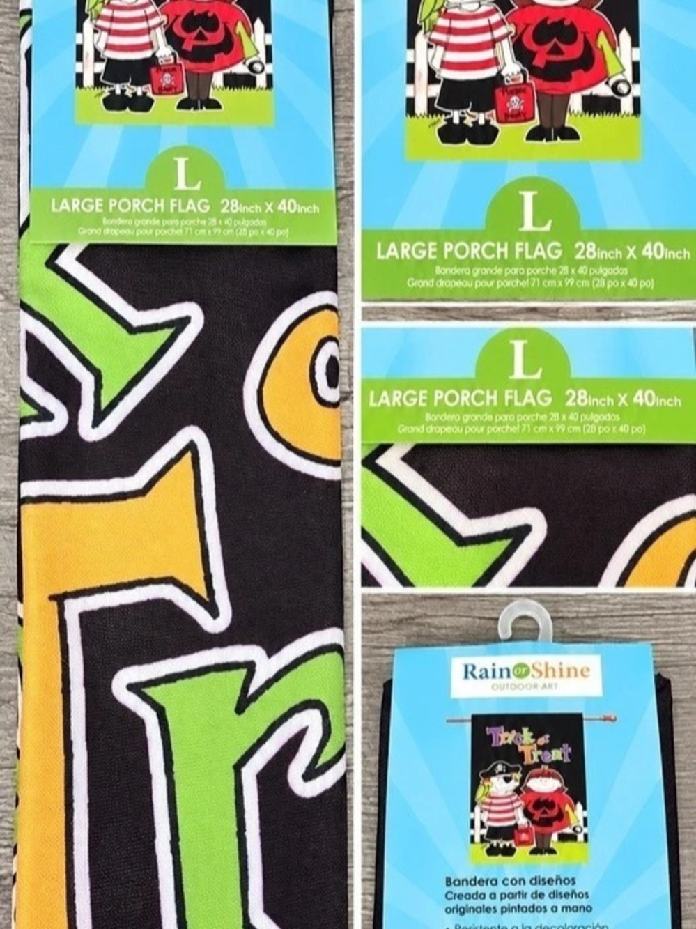 Rain or Shine Trick or Treat Large Porch Flag, Black & Orange